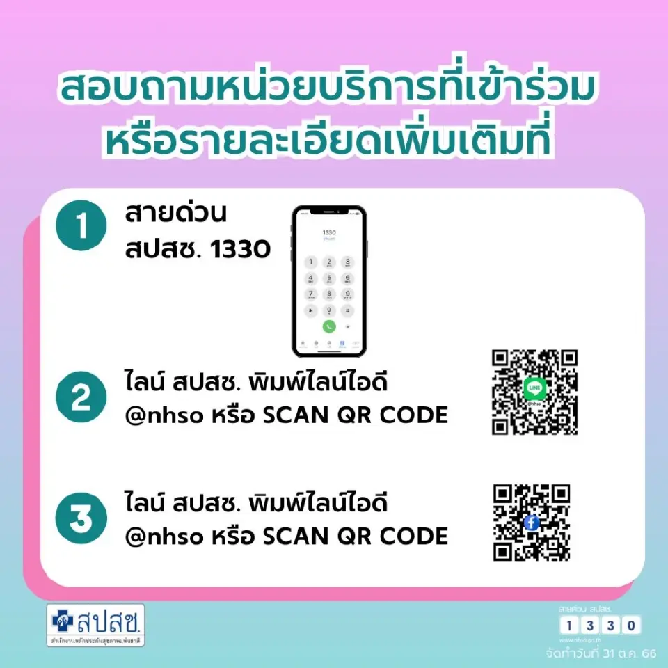 สอบถามหน่วยบริการที่เข้ารวมหรือรายละเอียดเกี่ยวกับตรวจคัดกรองมะเร็งปากมดลูก