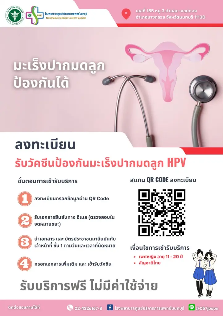 ฉีดวัคซีนป้องกันมะเร็งปากมดลูกฟรี จ.นนทบุรี