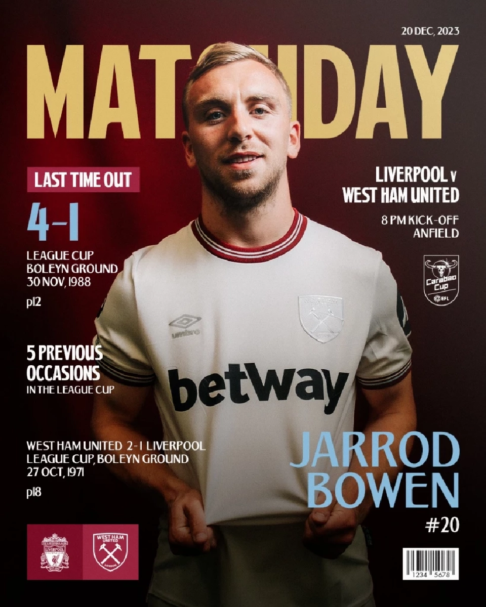 ฟุตบอลคาราบาว คัพ รอบ 8 ทีมสุดท้าย ลิเวอร์พูล พบ เวสต์แฮม 