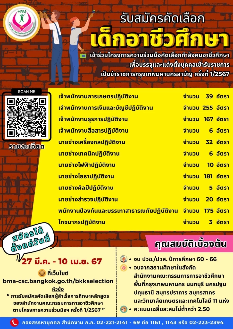 กทม.เปิดรับสมัครเด็กอาชีวะเข้ารับราชการ 899 อัตรา 