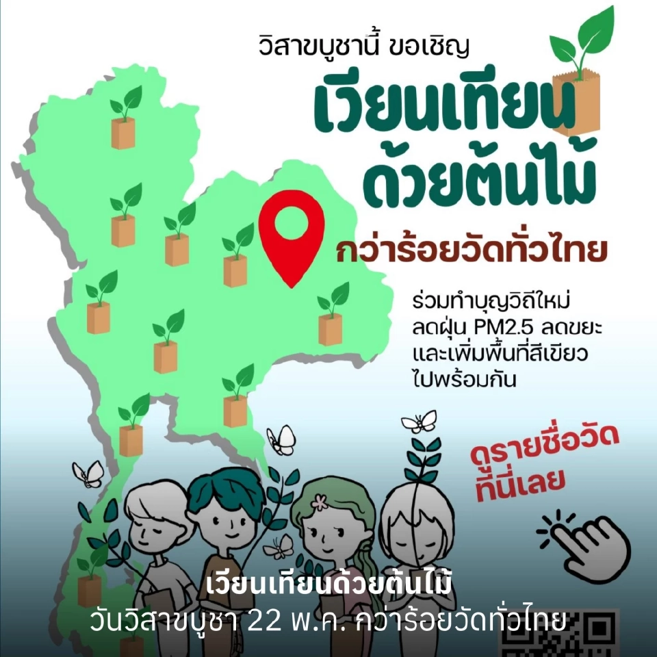 วิสาขบูชา 2567 ชวนเวียนเทียนด้วยต้นไม้ ทำบุญวิถีใหม่ ลดฝุ่น PM2.5 