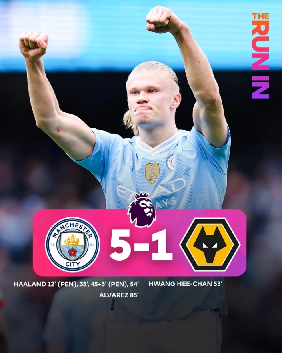 แมนฯซิตี้ ถล่ม วูล์ฟแฮมป์ตัน 5-1