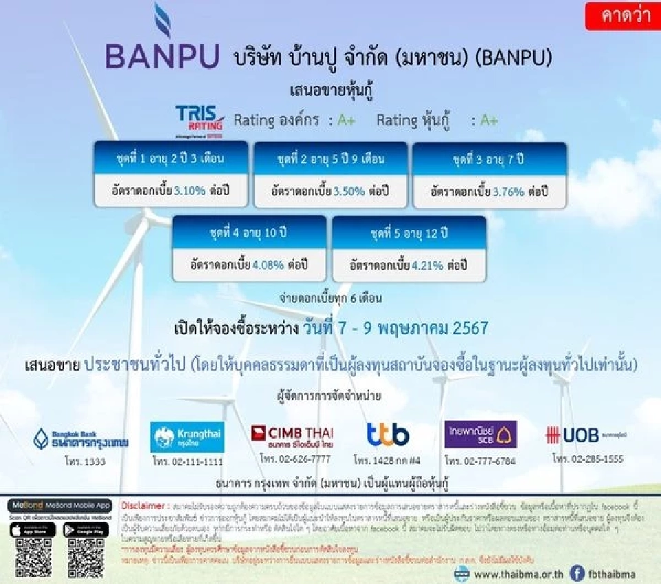 อัปเดต หุ้นกู้ตลาดแรก "7 บจ."ดอกเบี้ยสูงสุด 7.10% เปิดจองซื้อ 7-10 พ.ค.นี้