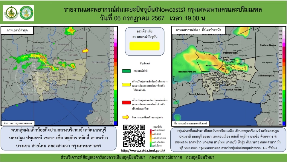 กรมอุตุนิยมวิทยา รายงานและพยากรณ์ฝนระยะปัจจุบัน ในพื้นที่กรุงเทพมหานคร และปริมณฑล 