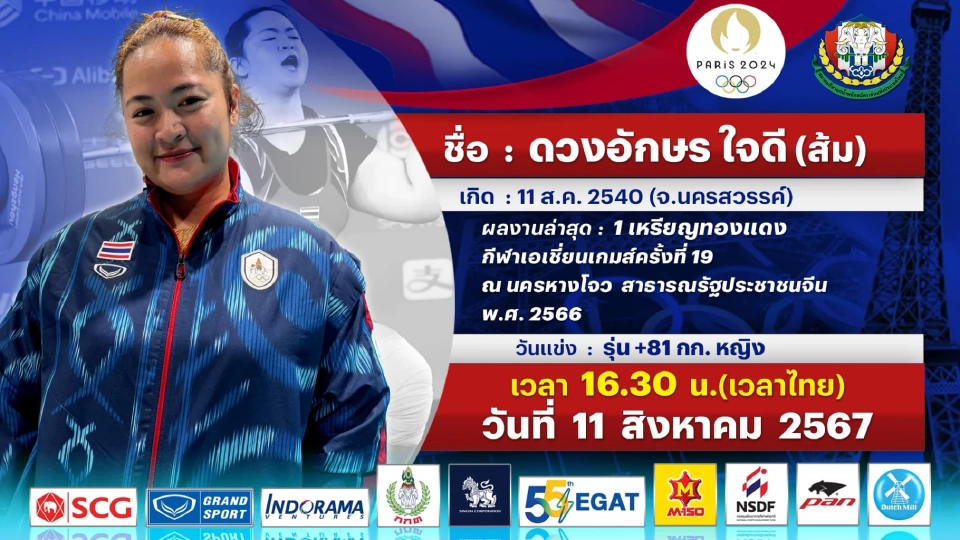 "ส้ม" ดวงอักษร ไชยดี นักยกน้ำหนักทีมชาติไทย