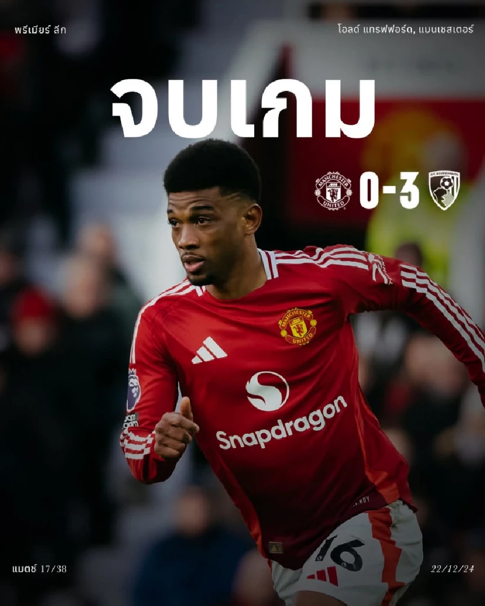 แมนฯยู​ไนเต็ด​ พ่ายคาบ้านต่อ บอร์นมัธ​ 0-3