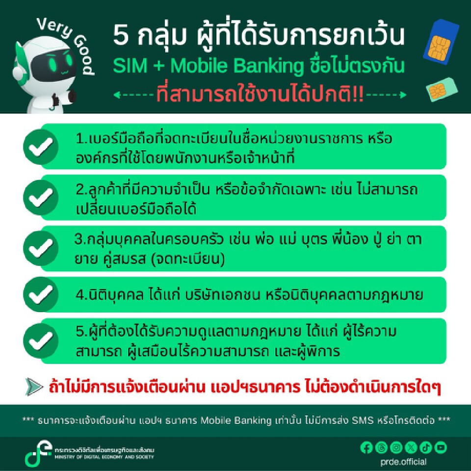 ดีอี ย้ำ มาตรการ “Mobile Banking” แจ้งเตือนปชช. ผ่าน แอปฯ ธนาคาร เท่านั้น