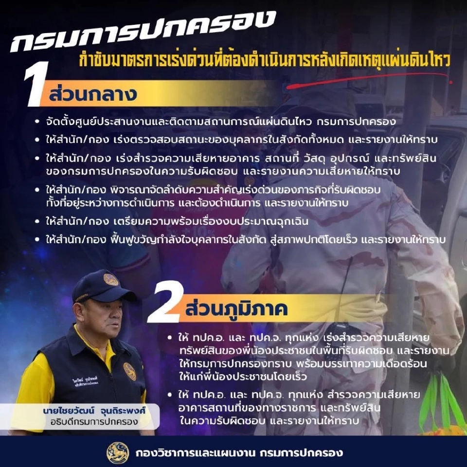 กรมปกครอง สั่ง ตั้งศูนย์ประสานงาน-สำรวจความเสียหายประชาชน
