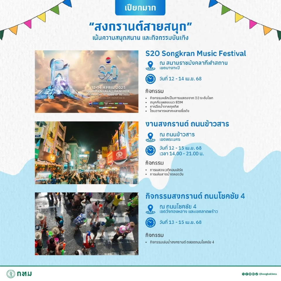 สงกรานต์ใกล้ฉัน มัดรวม 15 จุดจัดงานเทศกาลสงกรานต์ 2568 ในกรุงเทพมหานคร 