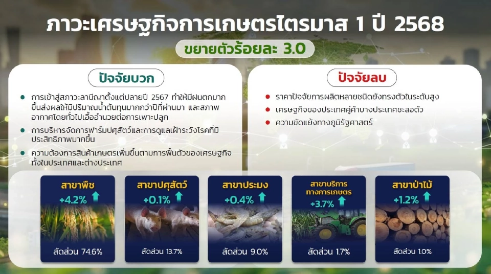 น้ำท่าดี ดัน "จีดีพีเกษตร" ไตรมาสแรก ปี 68 พุ่ง รับต้นปีสดใส