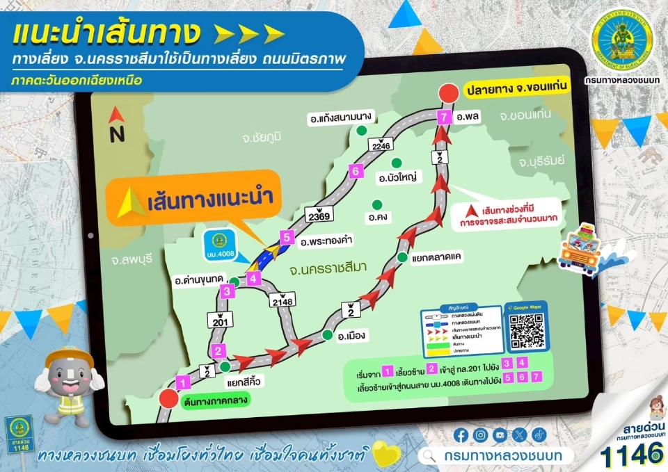 เทศกาลสงกรานต์ 2568 “ทางหลวงชนบท” เปิด 5 เส้นทางเลี่ยงรถติด