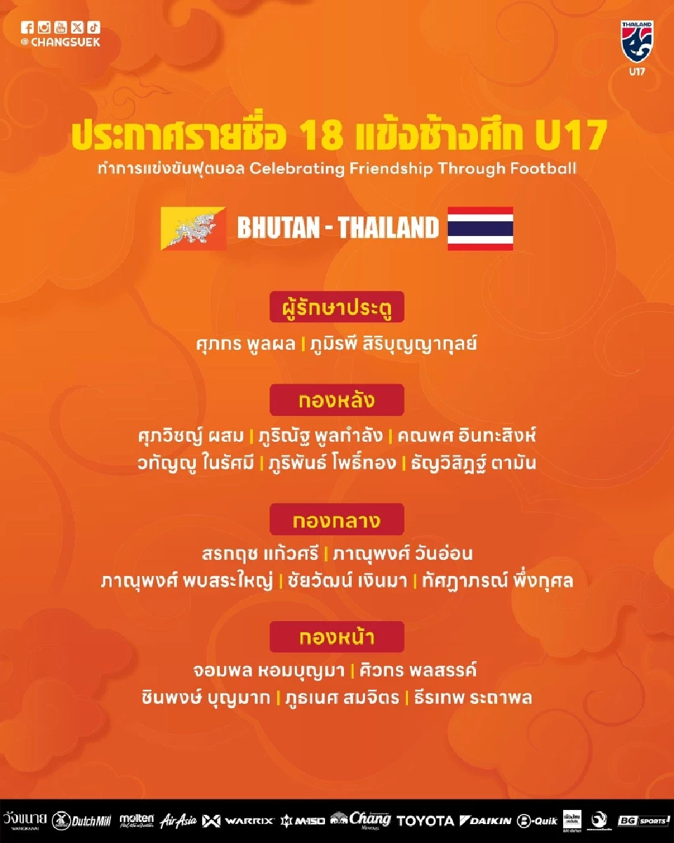 รายชื่อ 18 นักฟุตบอลชายทีมชาติไทยรุ่นอายุไม่เกิน 17 ปี