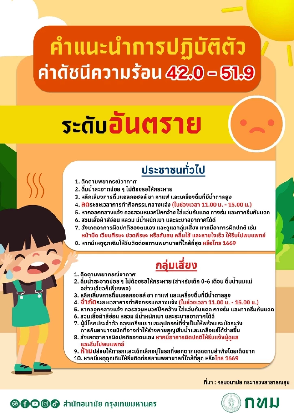 กรุงเทพมหานคร ได้แจ้งเตือนค่าดัชนีความร้อน (Heat Index) 