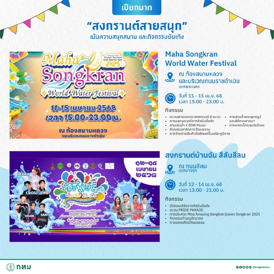 สงกรานต์ใกล้ฉัน มัดรวม 15 จุดจัดงานเทศกาลสงกรานต์ 2568 ในกรุงเทพมหานคร 