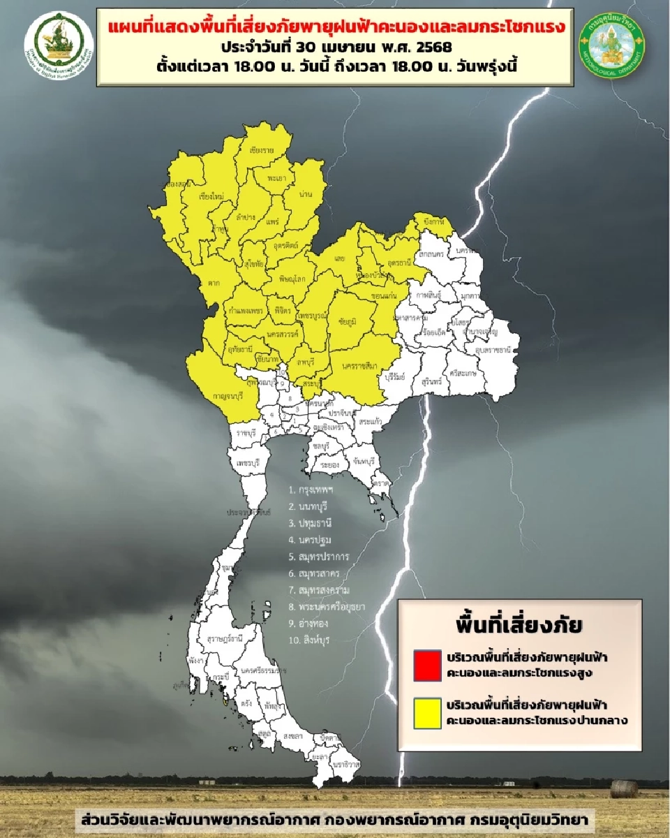 กรมอุตุฯประกาศฉบับ 14 เตือน 31 จว.พรุ่งนี้"พายุฤดูร้อน"ถล่ม