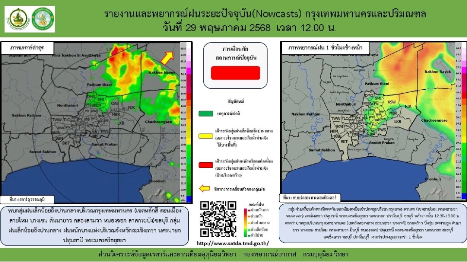 กรมอุตุนิยมวิทยา พบกลุ่มฝนเล็กน้อยถึงปานกลางบริเวณกรุงเทพมหานคร