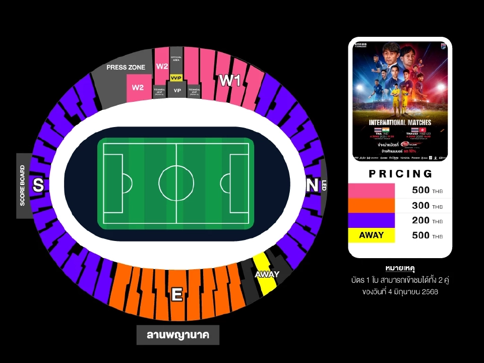 เปิดขายบัตร ทีมชาติไทย ชุดใหญ่ VS อินเดีย ทีมชาติไทย U23 พบ ฮ่องกง 