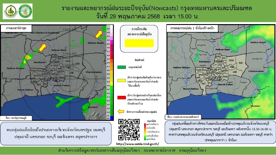 .กรมอุตุนิยมวิทยา รายงานว่า พบกลุ่มฝนเล็กน้อยถึงปานกลาง
