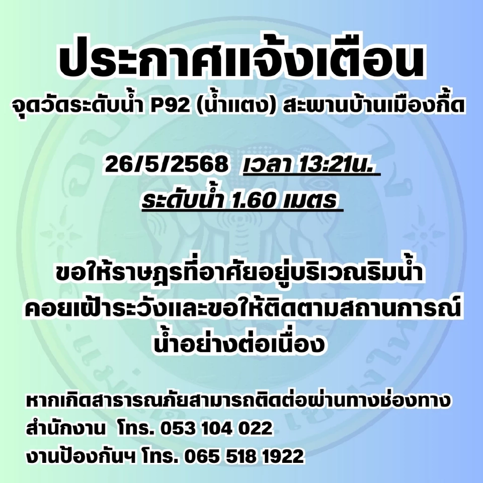 น้ำท่วมเชียงใหม่ล่าสุด 26 พ.ค.68 เช็กพิกัดพื้นที่เสี่ยงน้ำหลาก