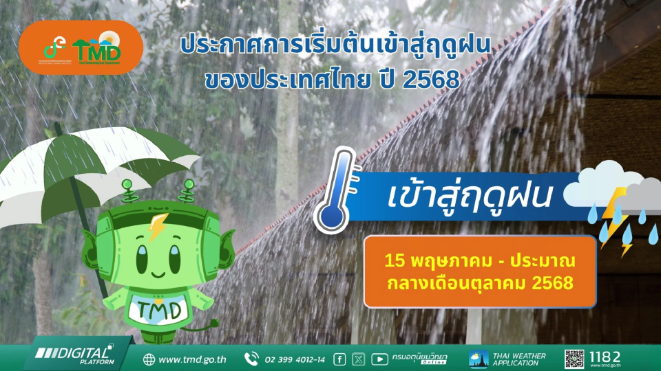 ประกาศฤดูฝน 2568 อย่างเป็นทางการวันนี้ 15 พ.ค.-กลางเดือนต.ค. 68 เช็กไทม์ไลน์ที่นี่