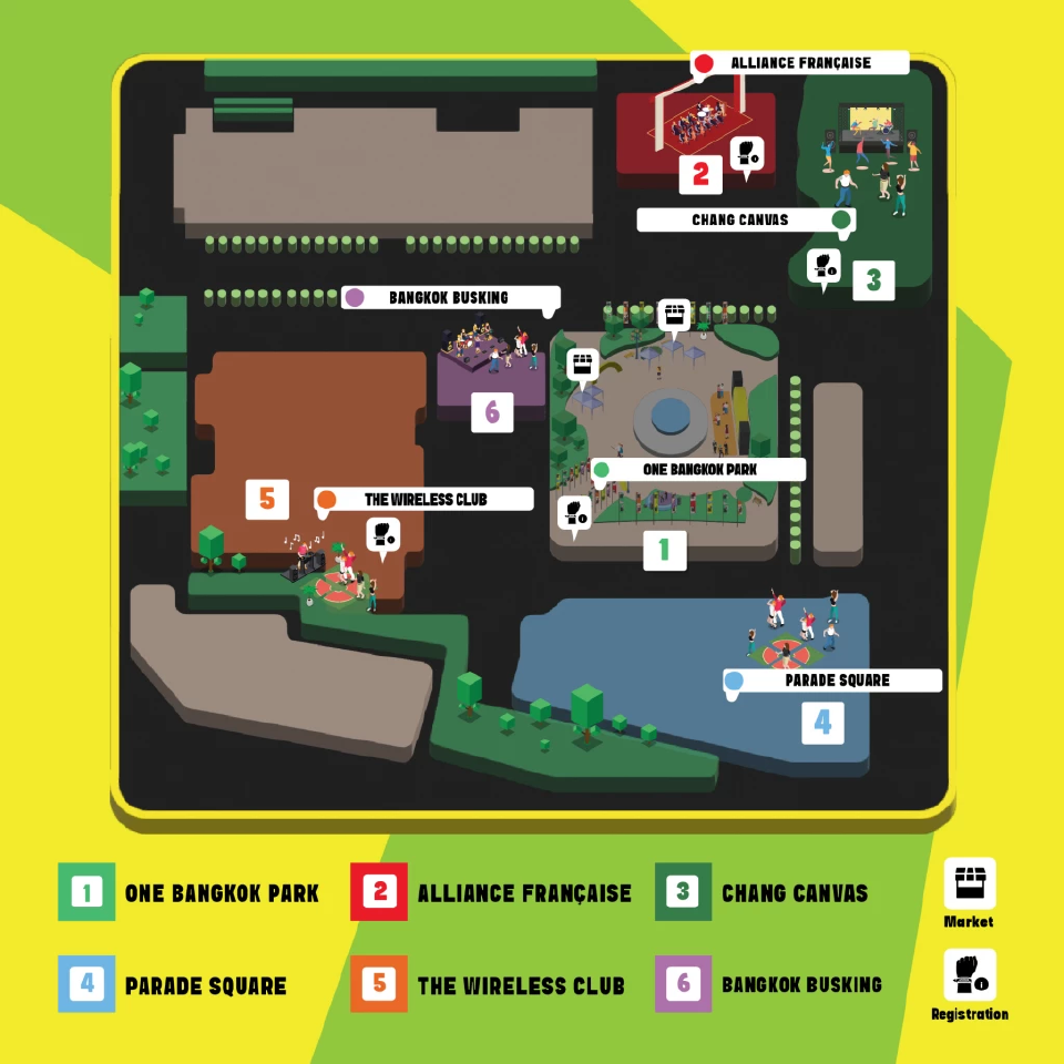 แผนผังการจัดงาน เทศกาลดนตรีกรุงเทพฯ ’68 (Bangkok World Music Day’ 25)