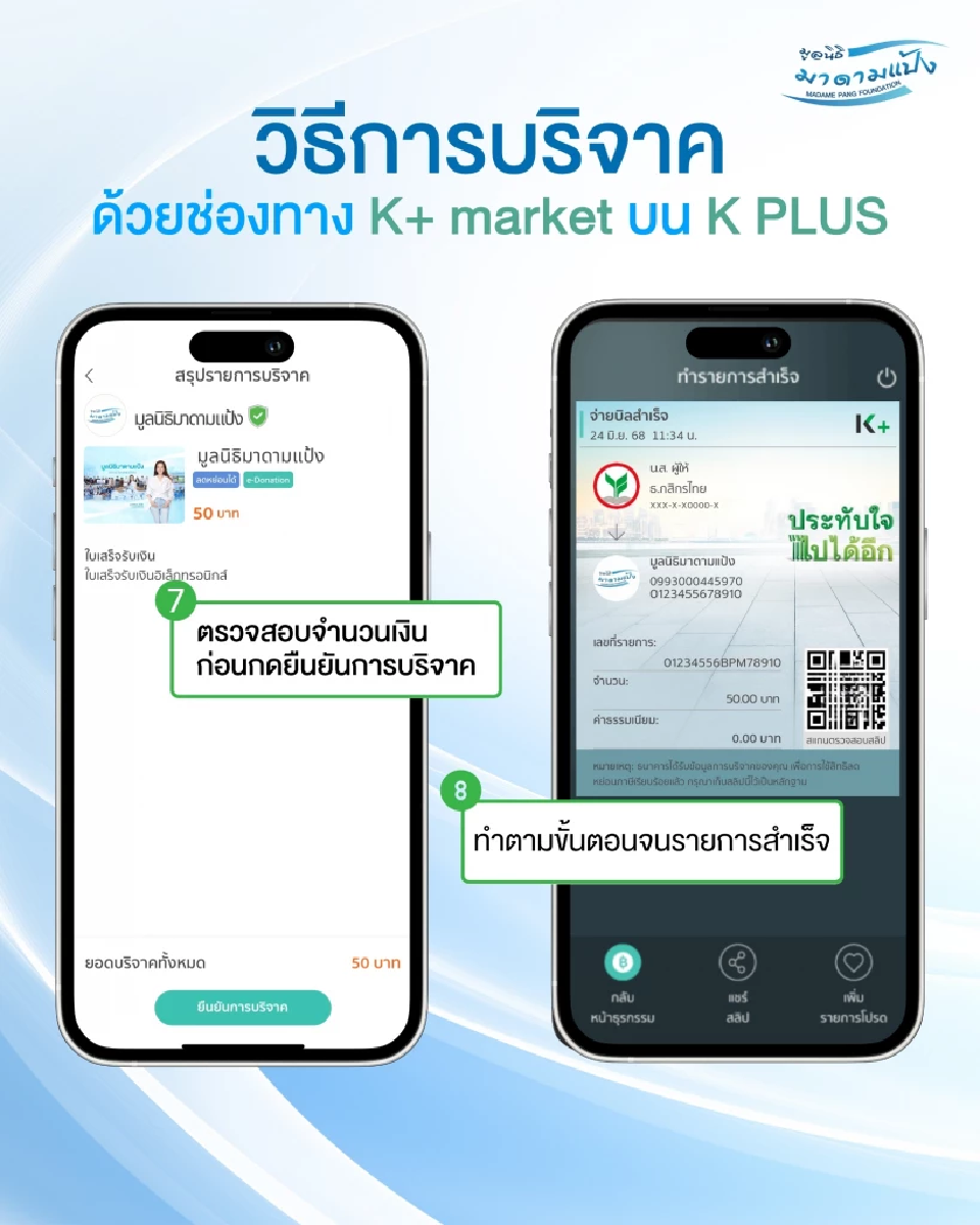 สนับสนุนกิจกรรมมูลนิธิมาดามแป้ง ผ่าน K+ market ลดหย่อนภาษีได้