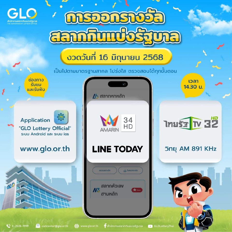 สำนักงานสลากกินแบ่งรัฐบาล จะทำการออกรางวัลสลากกินแบ่งรัฐบาล งวดวันที่ 16 มิถุนายน 2568 