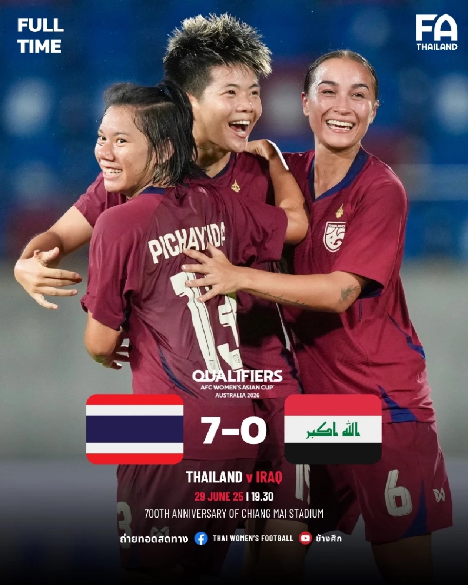 ถ่ายทอดสด ทีมชาติไทย พบ อิรัก ดูบอลสด เช็คผลบอลศึกฟุตบอลหญิงชิงแชมป์เอเชีย