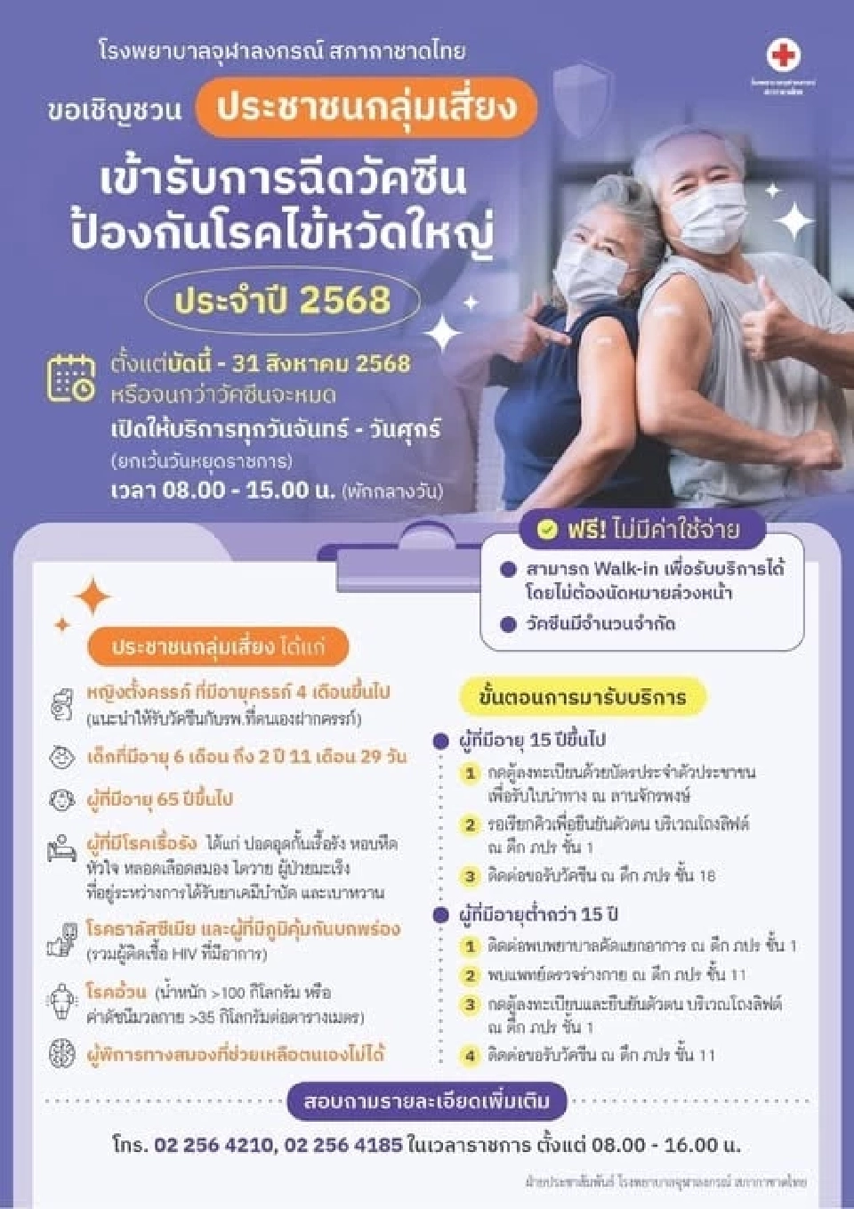 อัปเดตจุดวอล์คอินฉีดวัคซีนวัคซีนไข้หวัดใหญ่ฟรี จำนวนจำกัด