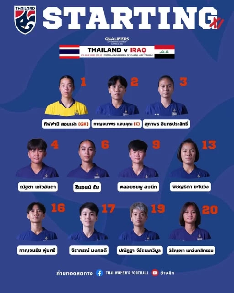 เปิดไลน์อัพ 11 ตัวจริง ทีมชาติไทย พบ อิรัก