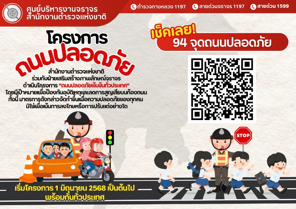 เริ่มวันนี้ สตช.เปิด 94 ถนนทั่วประเทศ เข้มกฎจราจร ฝ่าฝืนดำเนินคดี