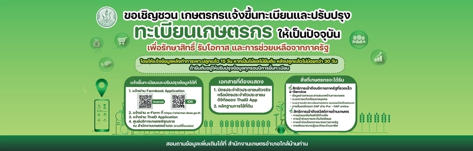 ขึ้นทะเบียนเกษตรกร 2568/2569 ปรับปรุงข้อมูลเป็นปัจจุบัน รับเงินไร่ละ 2,000 บาท