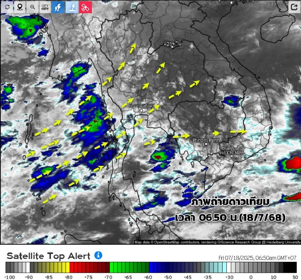 กรมอุตุนิยมวิทยา ได้อัปเดตภาพถ่ายดาวเทียมและภาพเรดาร์