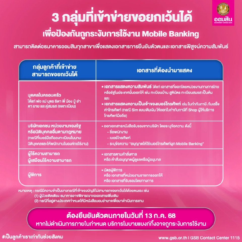 ชื่อบัญชี &quot;โมบายแบงก์กิ้ง&quot; ต้องตรงกันกับ &quot;ชื่อเจ้าของซิม&quot;