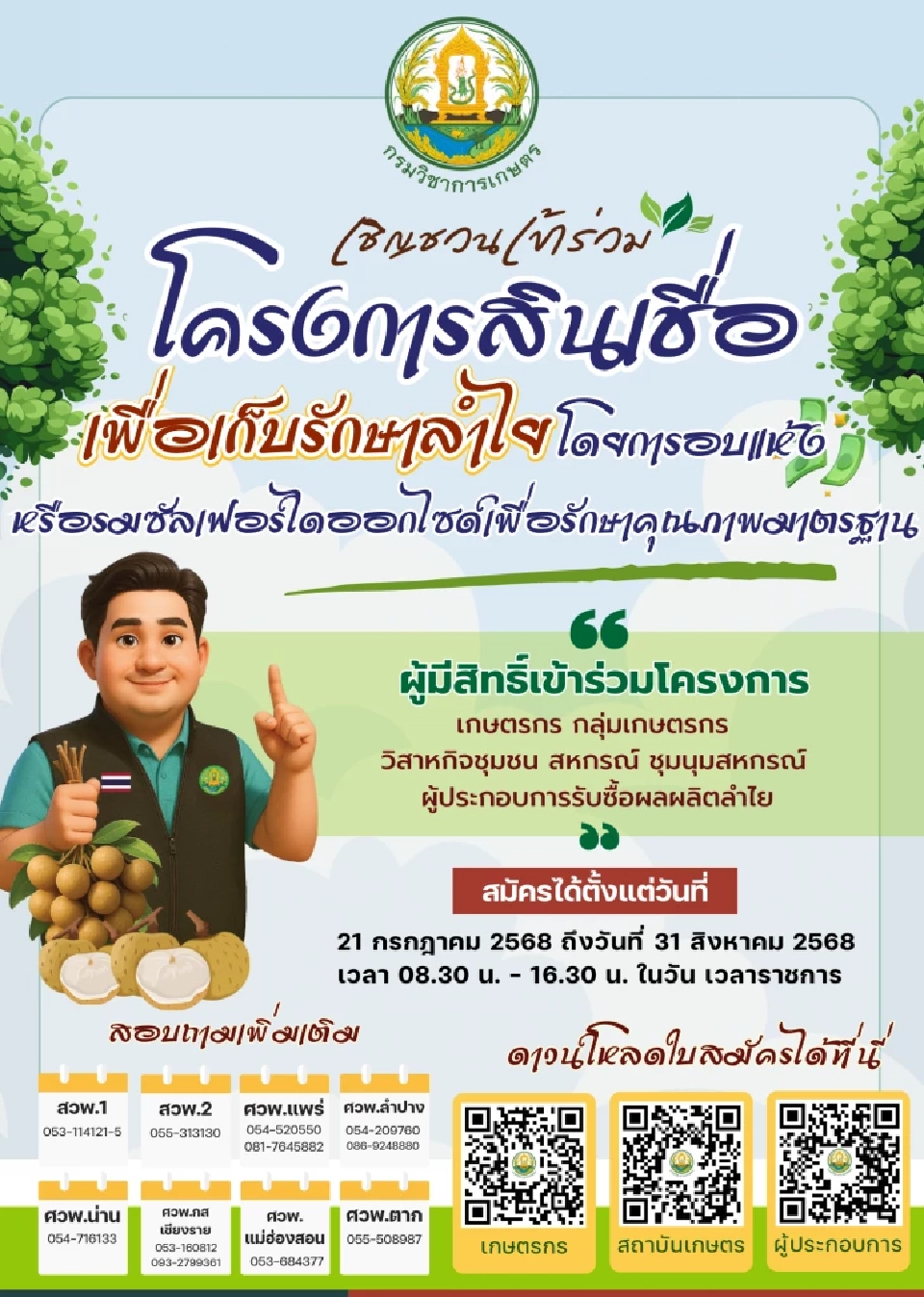 เริ่มแล้ว! กรมวิชาการเกษตร คิกออฟสินเชื่อเพื่อเก็บรักษาลำไย งบ 95 ล้าน ดันราคา