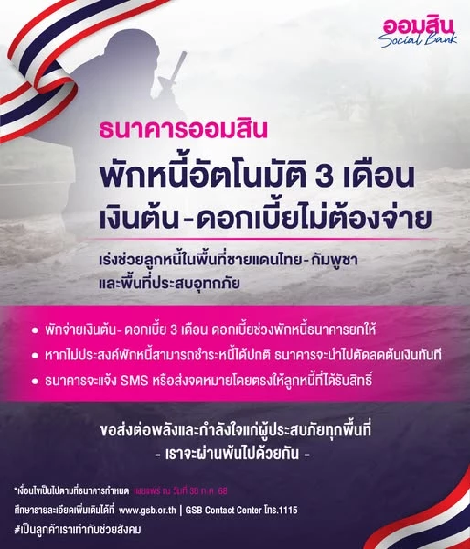 มาตรการพักชำระเงินต้นและดอกเบี้ย นาน 3 เดือน