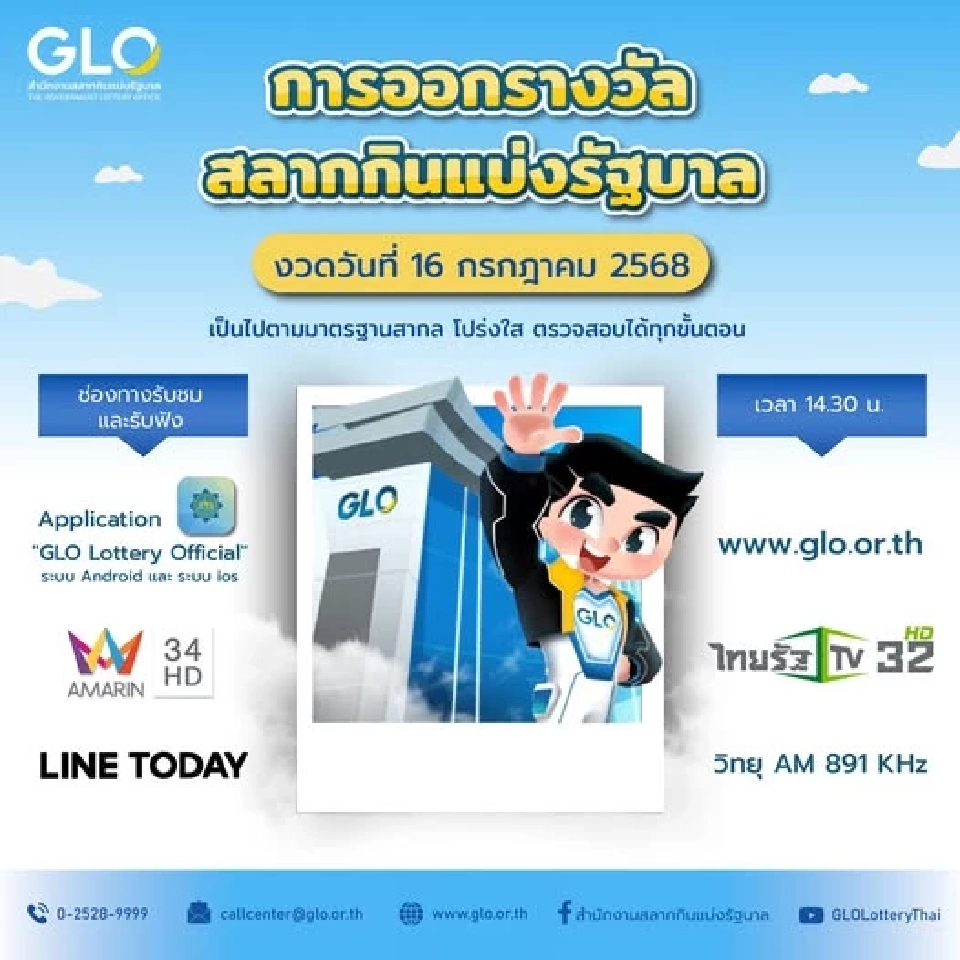  หวยงวดนี้ สำนักงานสลากกินแบ่งรัฐบาล เตรียมถ่ายทอดสดผลการออกรางวัล ที่สนามบินน้ำ 