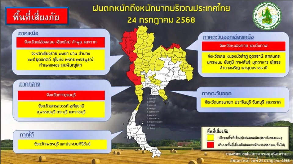 จังหวัดที่คาดว่าจะได้รับผลกระทบจากฝนตกหนักถึงหนักมาก