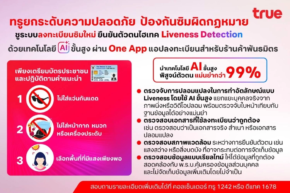  ทรูยกระดับความปลอดภัย : ป้องกันซิมผิดกฎหมายด้วยเทคโนโลยี AI 