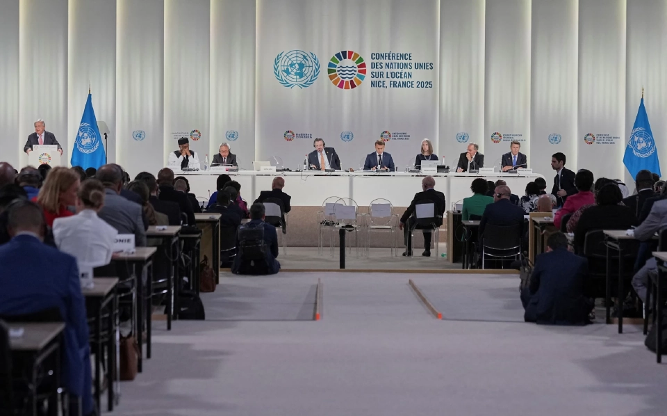 มุมมองทั่วไปของการเปิด การประชุม มหาสมุทรแห่ง สหประชาชาติครั้งที่ 3 ในวันจันทร์ที่ 9 มิถุนายน 2025 ที่เมืองนีซ ประเทศฝรั่งเศส 