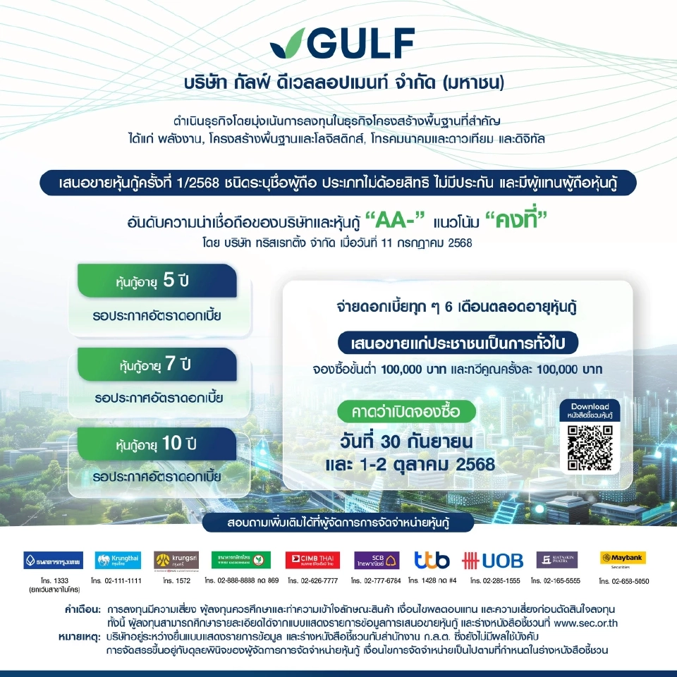 GULF ฟุ้งโรดโชว์หุ้นกู้ นลท.สถาบัน-สหกรณ์ออมทรัพย์ กระแสดีเกินคาด