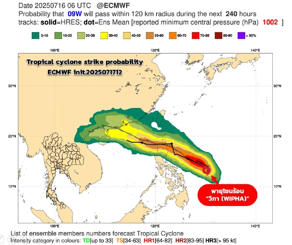 กรมอุตุนิยมวิทยา อัปเดตเส้นทางพายุดีเปรสชัน ทวีกำลังแรงเป็นพายุโซนร้อน&quot;วิภา&quot; WIPHA กระทบไทยมีฝนตกหนักในภาคเหนือ อีสาน กลาง