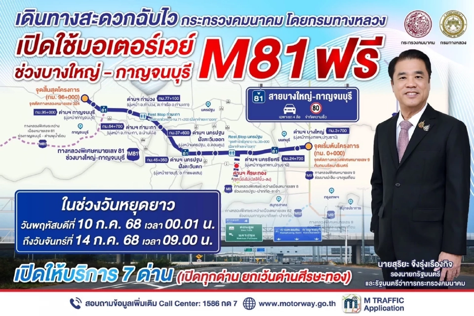 วันหยุดยาวมอเเตอร์เวย์ M 81 เปิดให้วิ่งฟรี
