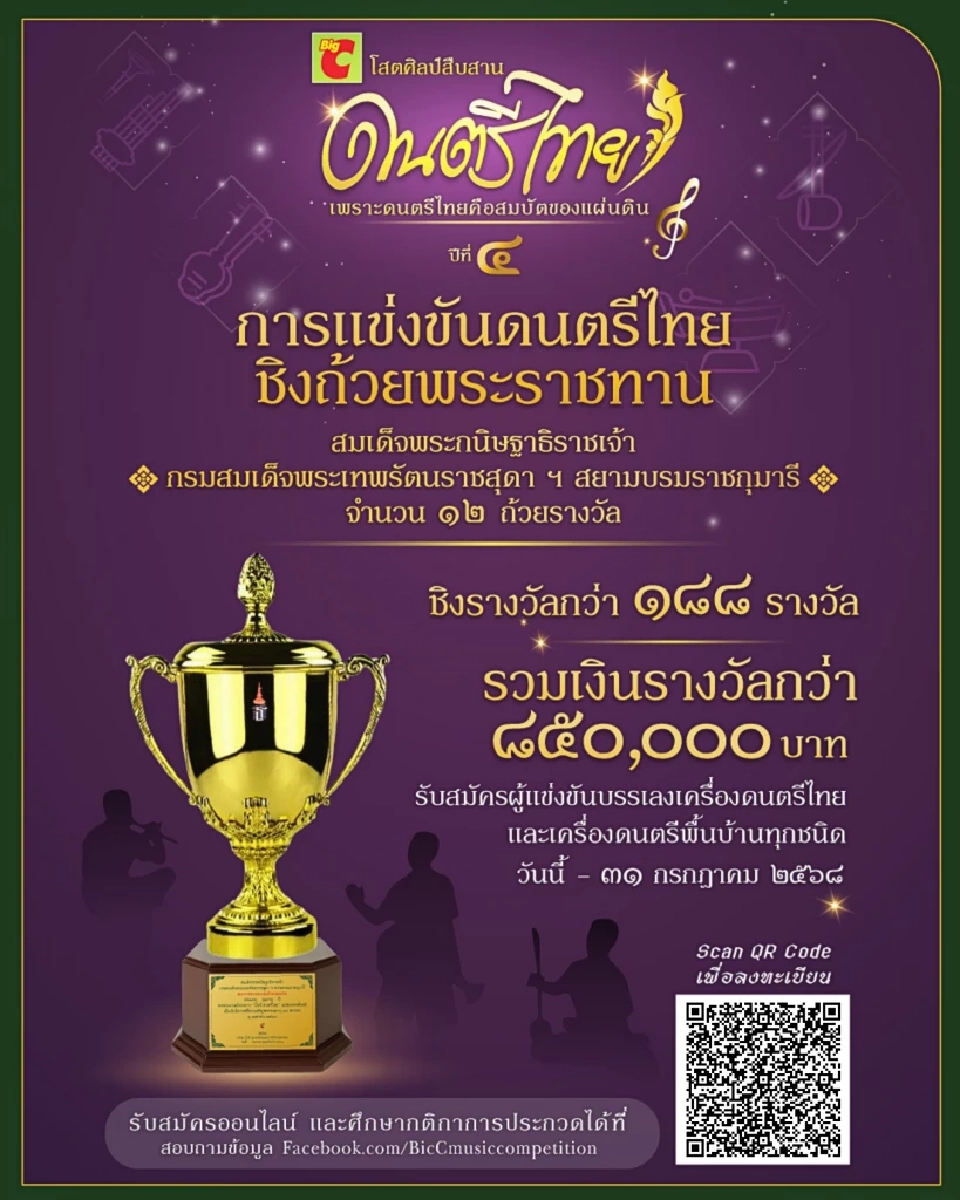 กลุ่มบีเจซี บิ๊กซี จัดแข่งขันดนตรีไทย ชิงถ้วยพระราชทานกรมสมเด็จพระเทพฯ