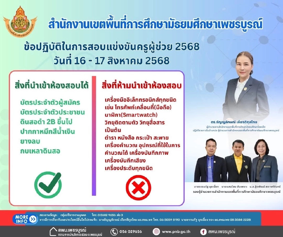 สอบครูผู้ช่วย 2568 วันนี้ สพม.เพชรบูรณ์ แนะวิธีปฏิบัติสอบแข่งขัน