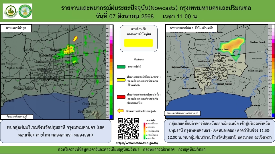พยากรณ์อากาศกทม.ปริมณฑล วันนี้ 7 ส.ค.68 &quot;กรมอุตุนิยมวิทยา&quot; คาดมีฝนตก 40 % เช็กเรดาร์ฝน ช่องทางตรวจสอบน้ำท่วม รถติด