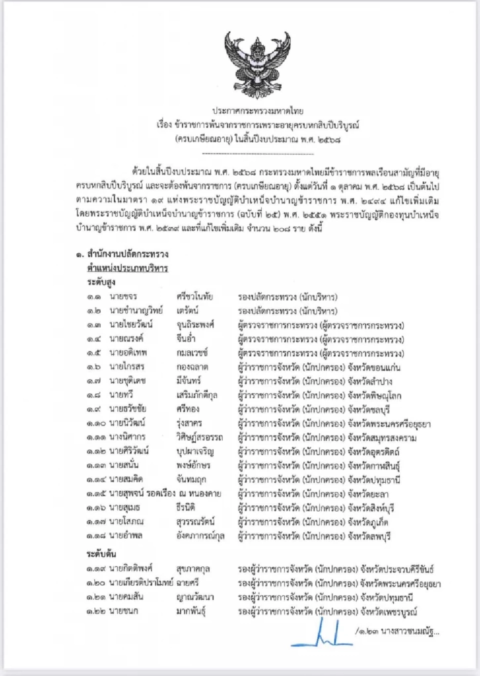 มท.เปิด 208 บิ๊กขรก.เกษียณ ปี 68 "2 รองปลัด -13 ผู้ว่าฯ - 31 รองผู้ว่า"