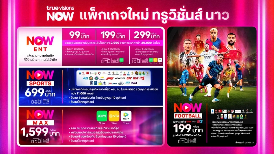 เปิด 'ทรูวิชั่นส์ นาว' โฉมใหม่ ขยายฐานลูกค้าสตรีมมิ่ง แพ็กเกจเริ่มต้น 99 บาท