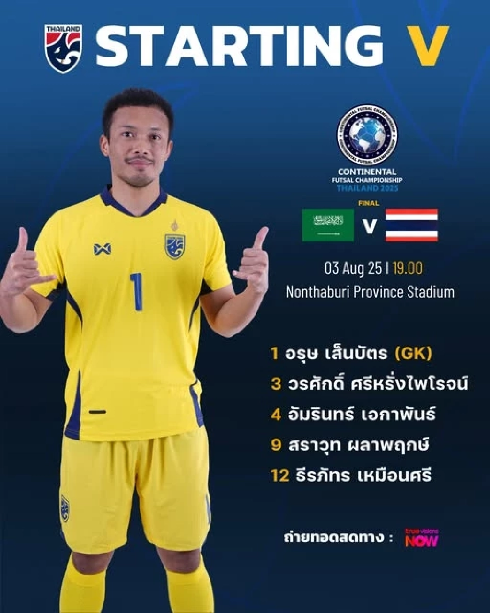 ไลน์อัพ 5 คนแรกฟุตซอลทีมชาติไทย พบ ซาอุดีอาระเบีย