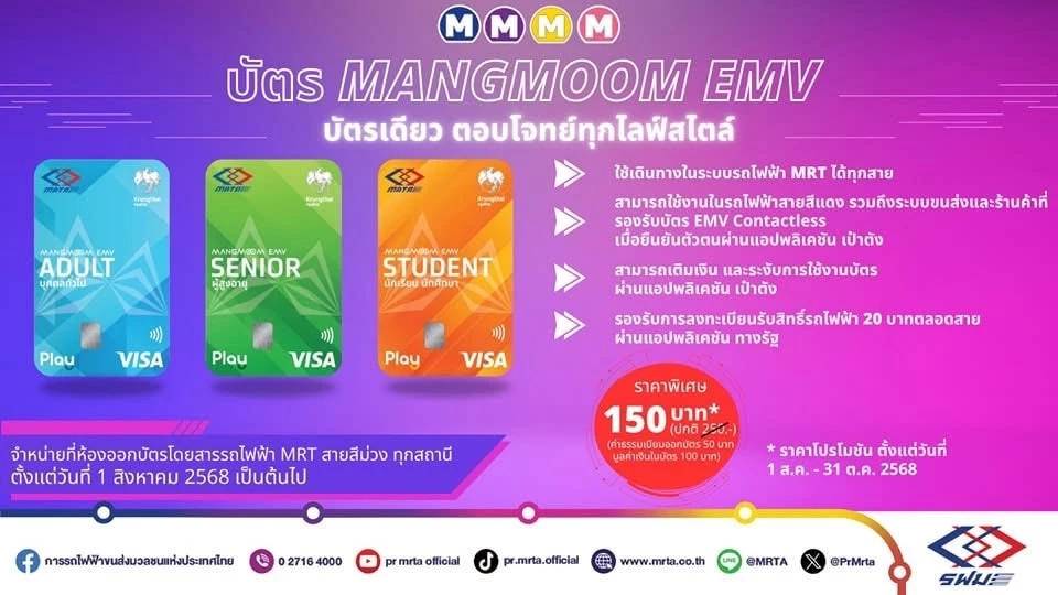 เปิดจำหน่ายแล้ว บัตรรถไฟฟ้า MRT พร้อมรองรับโครงการ 20 บาท ตลอดสาย